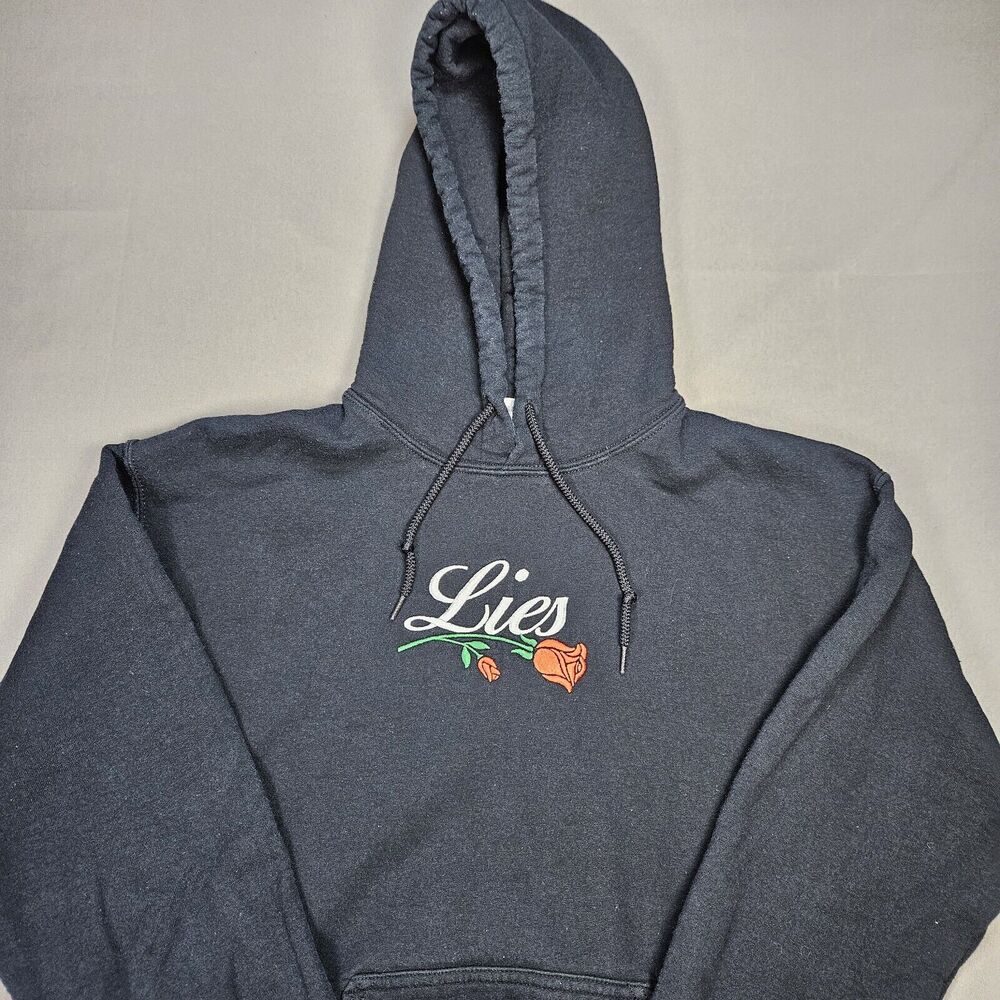 Petals And Peacocks Lies Embroidered Pullover Hooded Hoodie Sweatshirt Size Med